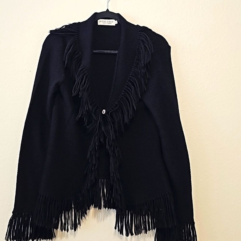 PERU FIBRAS FRINGE CARDIGAN SWEATER L